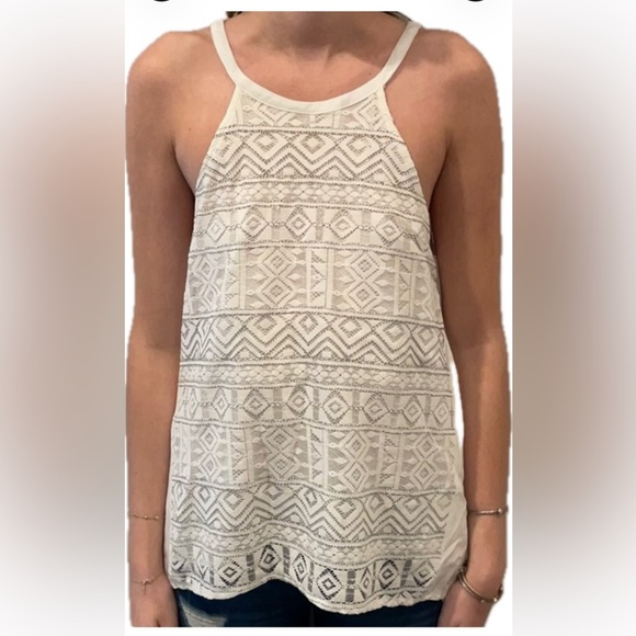 Tops - Ethereal off white tribal lace tank